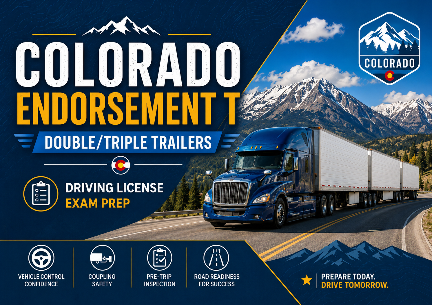 CDL Double/Triple Trailers (T) Endorsement Exam – U.S. Colorado