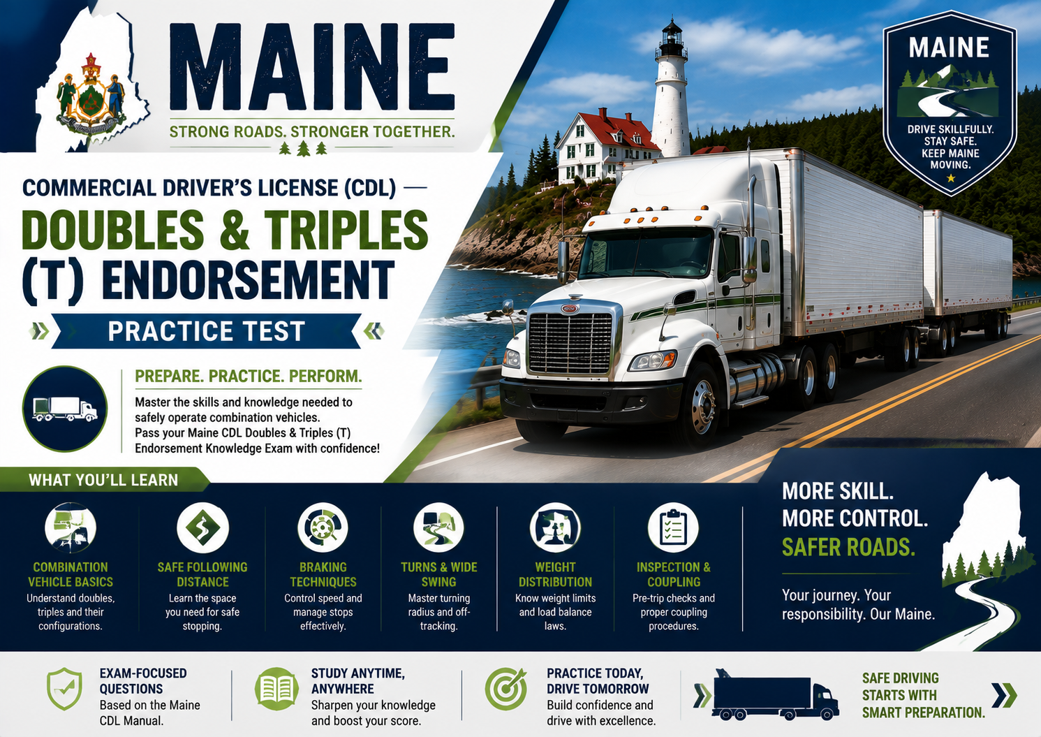 Maine CDL Double/Triple Trailers (T) Endorsement Exam - United States