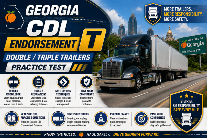 CDL Double/Triple Trailers (T) Endorsement Exam – U.S. Georgia